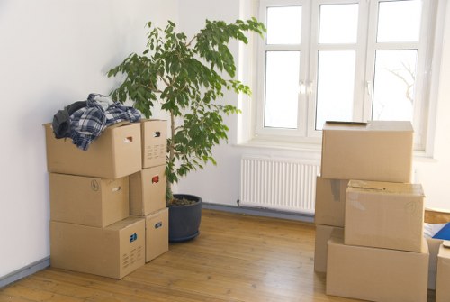 Moving truck and packed boxes ready for removals in Collierswood