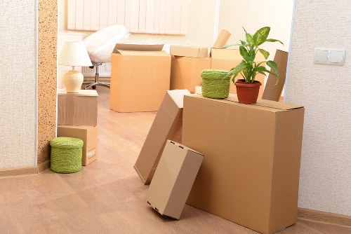 Office packing boxes and wrapping materials prepared for relocation